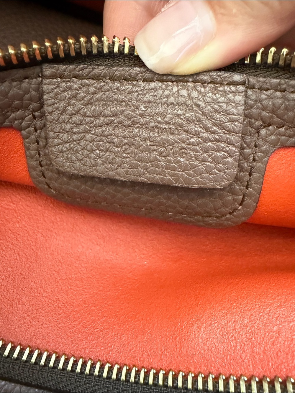 Salvatore Ferragamo Amy Leather Tote Bag Taupe Brown Orange Made in Italy - Picture 10 of 14